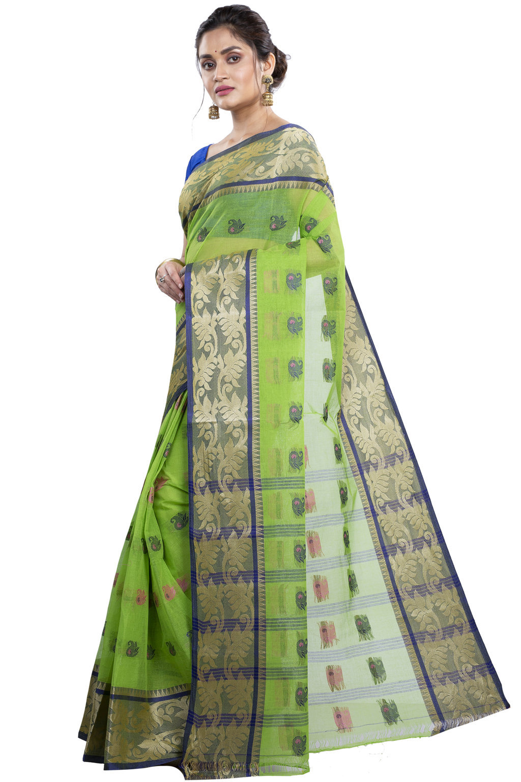 Green Pure Cotton HasFul Tant Saree (785)